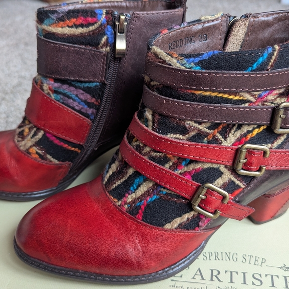 Spring Step Shoes - Spring Step Red Multicolor Ankle Boots